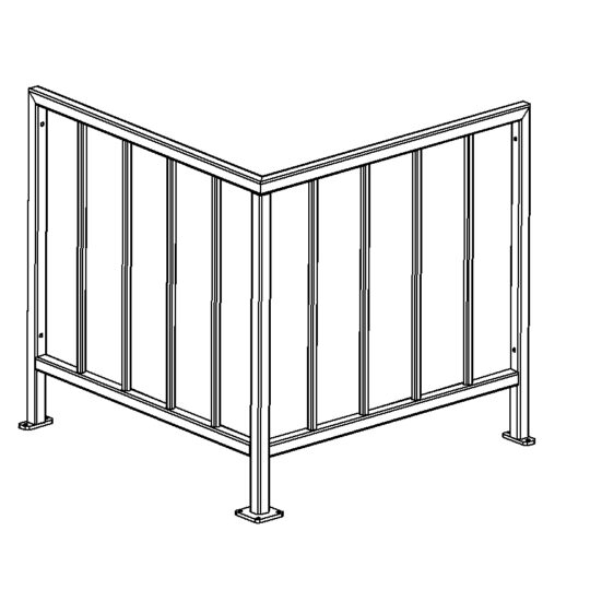 Kampinis terasos turėklas 1m x 1m (tvirtinamas prie grindų)